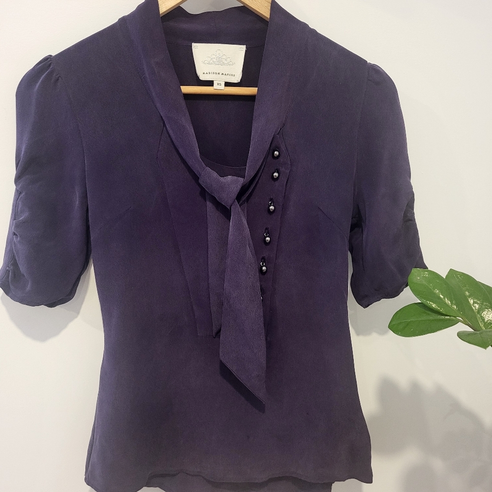 Madison Marcus Purple Buttoned Tie Front Blouse